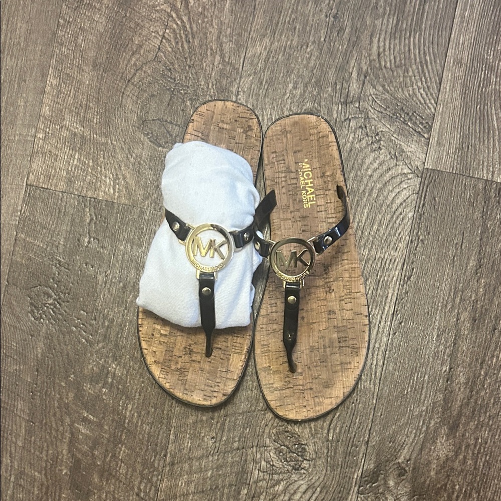 Michael Kors Black and Gold Flip-Flops